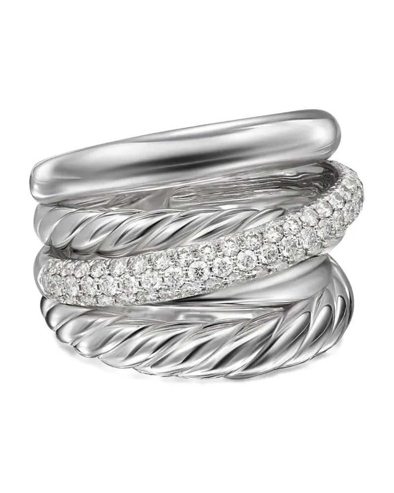 David Yurman Crossover Five Row Sterlingsilberring mit Diamanten (17,5mm Silber