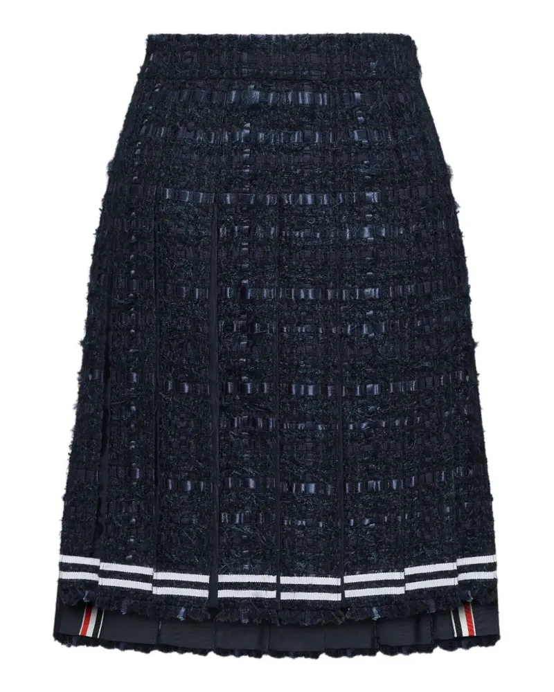 Thom Browne Ausgefranster Tweed-Faltenrock mit Satinband - Blau Blau