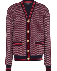 Balmain Karierter Cardigan mit Monogramm Rot