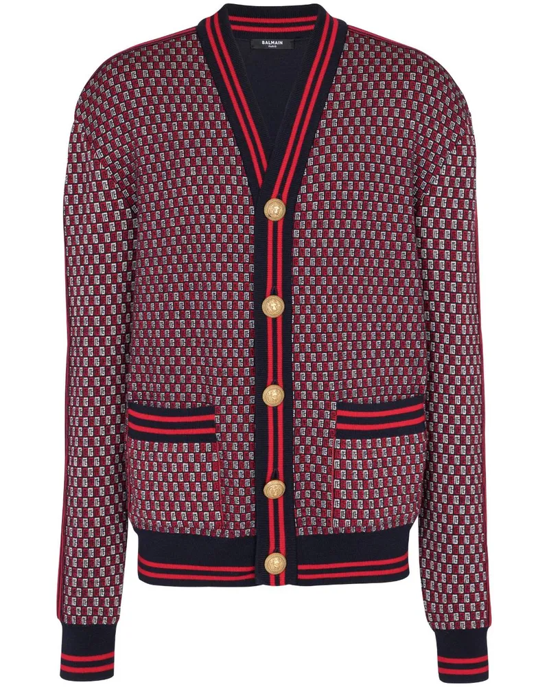 Balmain Karierter Cardigan mit Monogramm - Rot Rot