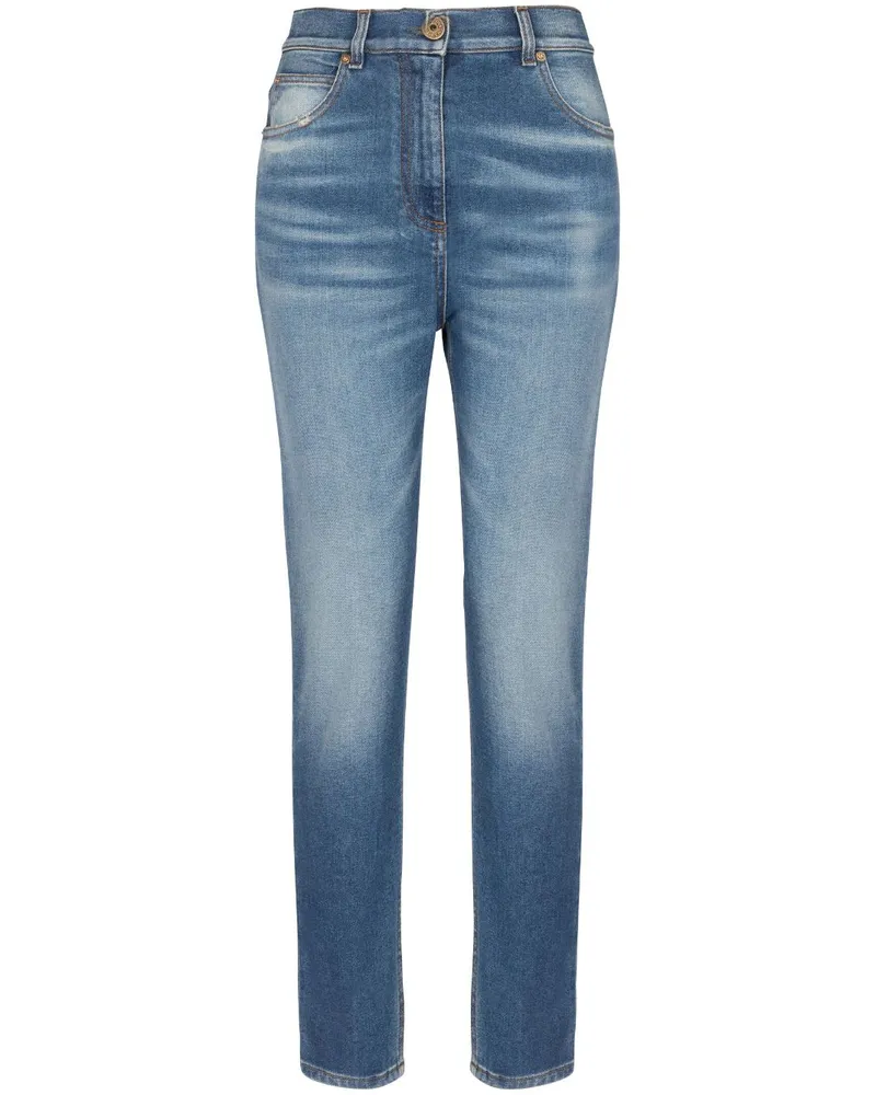 Balmain Slim-Fit-Jeans mit Logo - Blau Blau