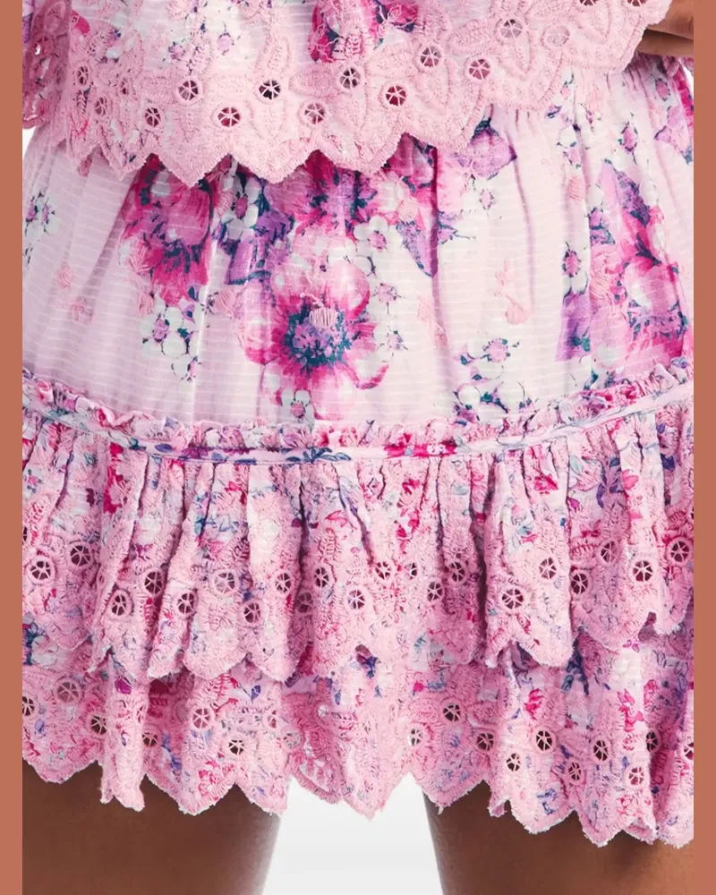 LoveShackFancy Cairo floral ruffled mini skirt - Rosa Rosa