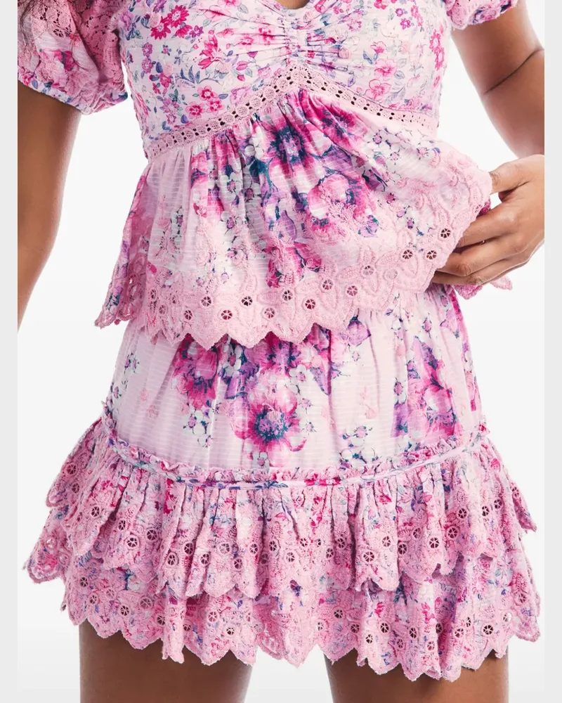 LoveShackFancy Cairo floral ruffled mini skirt - Rosa Rosa