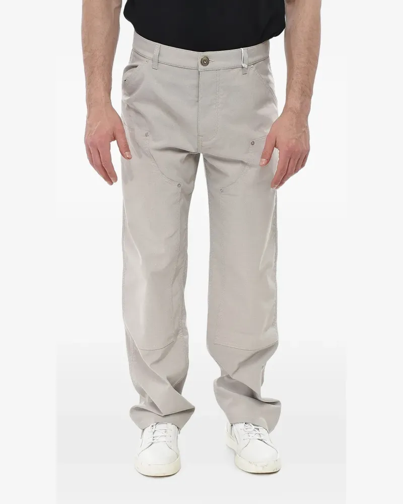 Ferragamo cotton-blend pants with logo button - Nude Nude