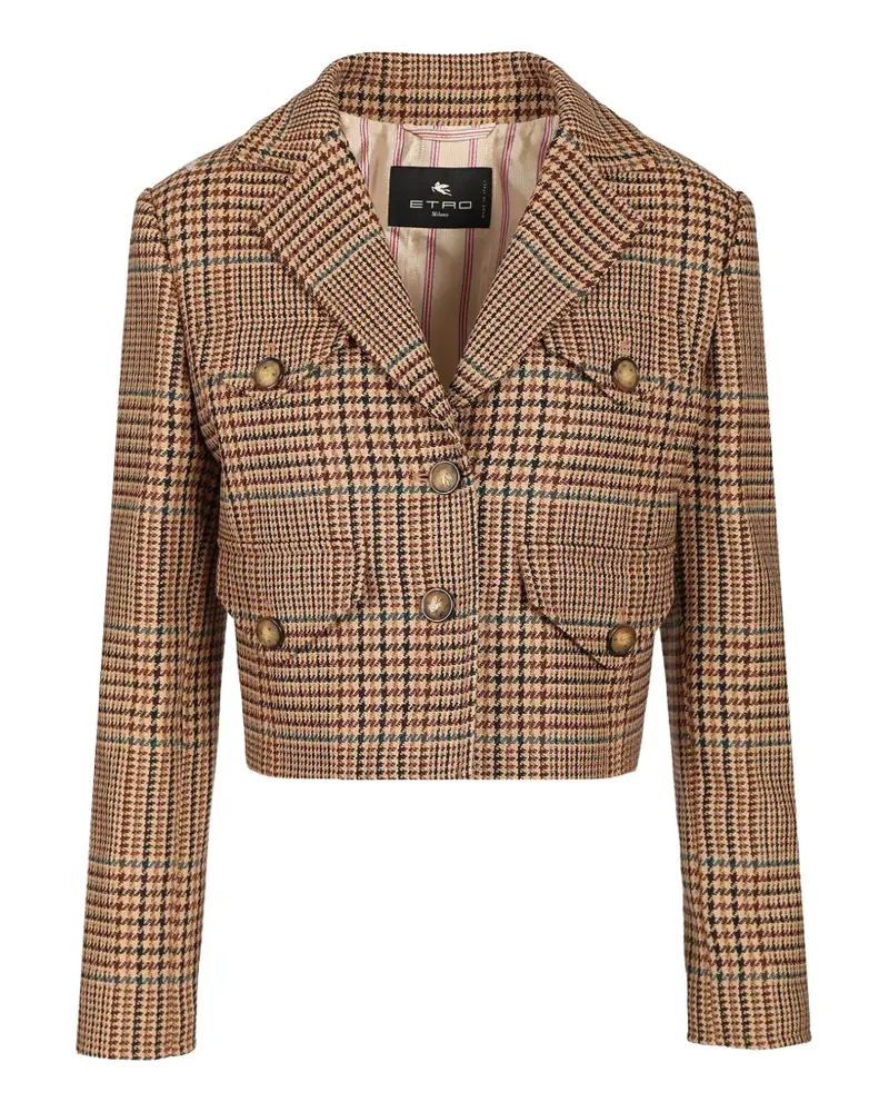 Etro houndstooth-pattern cropped blazer - Nude Nude