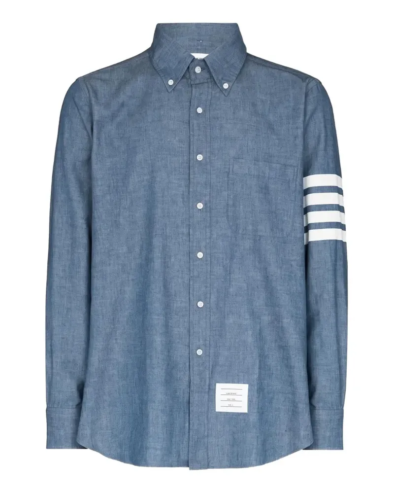 Thom Browne Chambray Hemd mit Streifen-Logo - Blau Blau