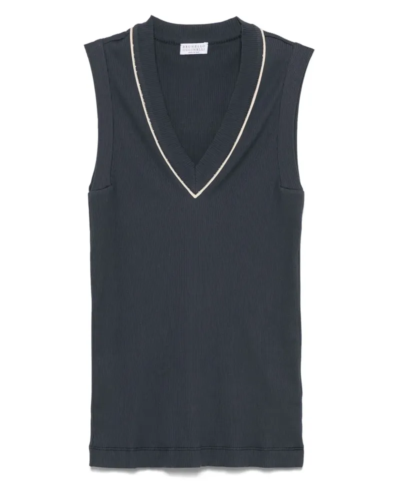 Brunello Cucinelli Fein geripptes Tanktop - Blau Blau