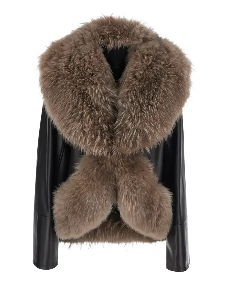 BLANCHA shearling-trim leather jacket - Schwarz Schwarz