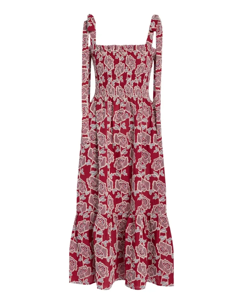 Erdem floral-embroidered tiered midi dress - Rot Rot