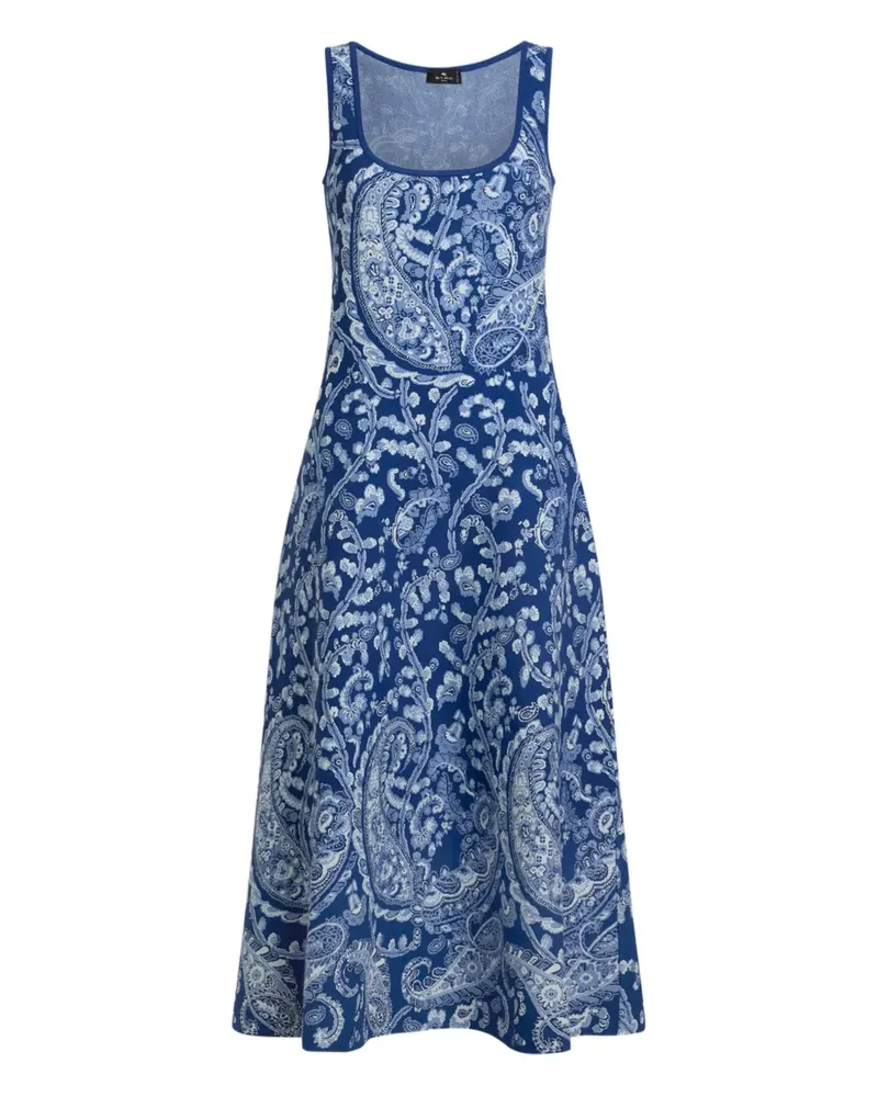 Etro floral-detail paisley-print midi dress - Blau Blau