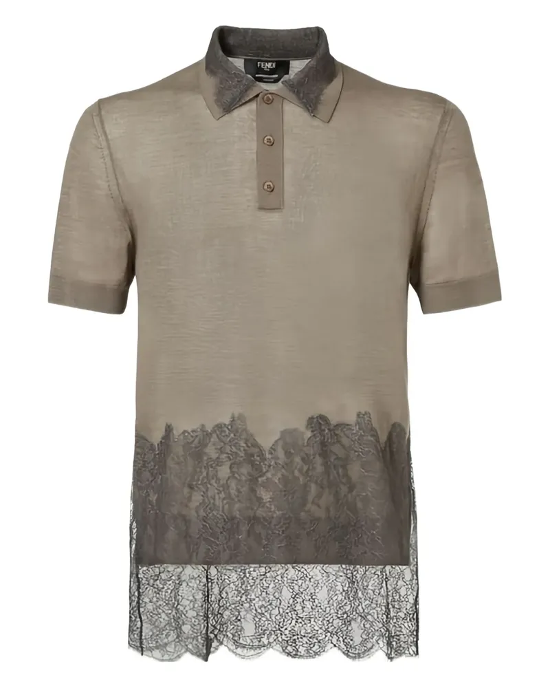 Fendi lace-panel polo shirt - Grau Grau