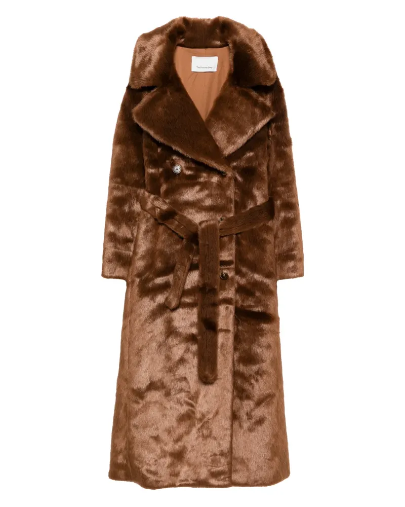 FRANKIE Shop Joni Maximantel aus Faux Fur mit Gürtel - Braun Braun