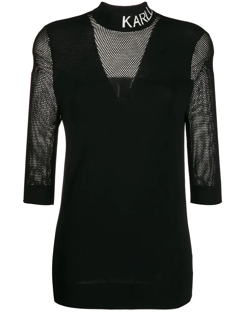 Karl Lagerfeld logo-collar perforated T-shirt - Schwarz Schwarz