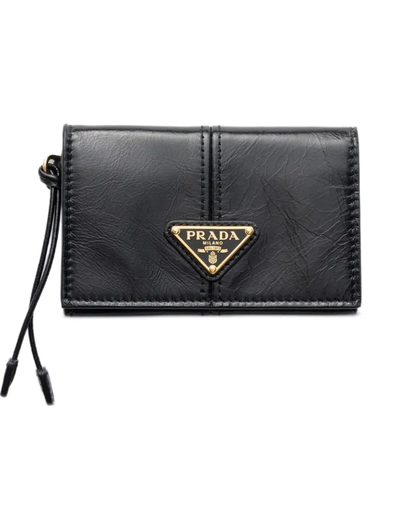 Prada leather card holder with flap - Schwarz Schwarz