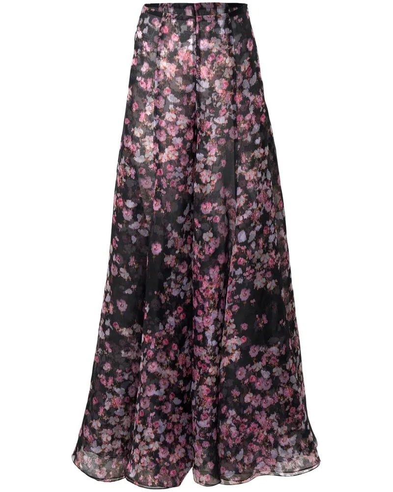 Carolina Herrera New York Palazzohose aus Seide mit Blumen-Print Schwarz