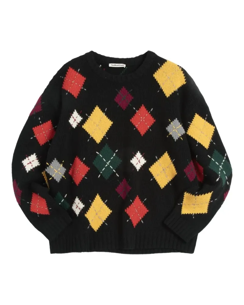 YMC Flint argyle sweater - Schwarz Schwarz