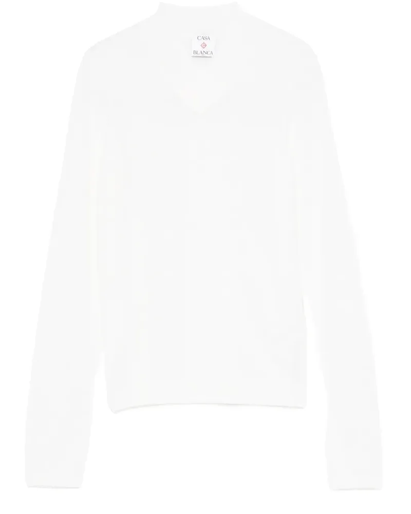 Casablanca Paris Langarmshirt mit V-Ausschnitt - Weiß Weiß