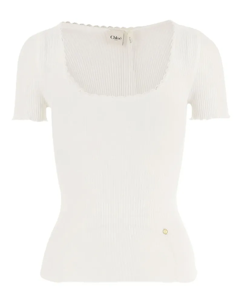 Chloé Spitzenbesatz-T-Shirt mit U-Ausschnitt - Weiß Weiß