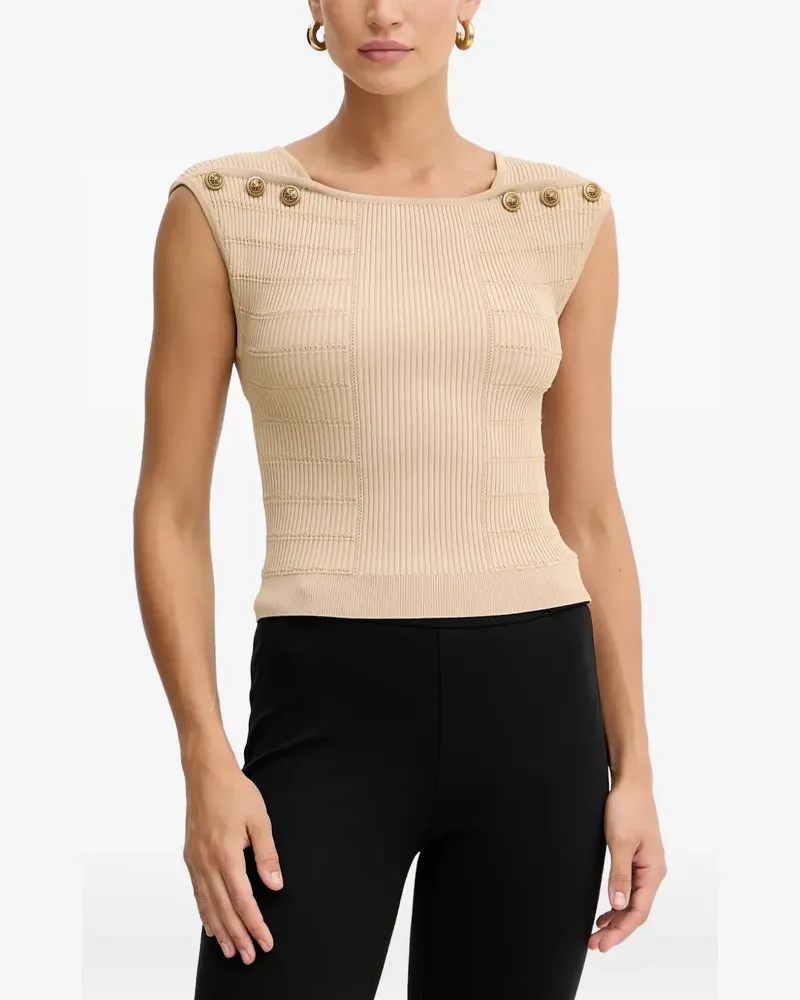 Guess Geripptes Top mit Knöpfen - Nude Nude