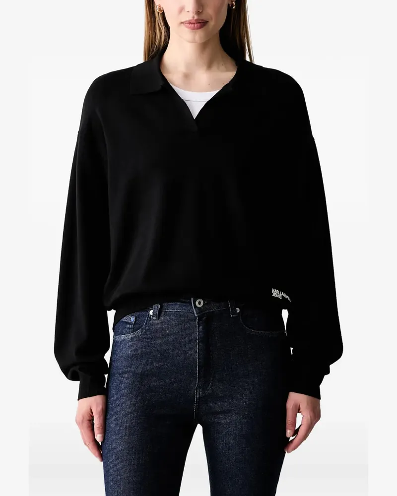 Karl Lagerfeld logo-embroidered polo-collar sweater - Schwarz Schwarz