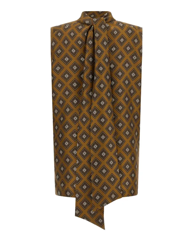 Alberto Biani tie-print lavallière-neck top - Braun Braun