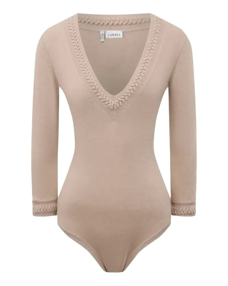 La Perla braid-trimmed V-neck bodysuit - Nude Nude