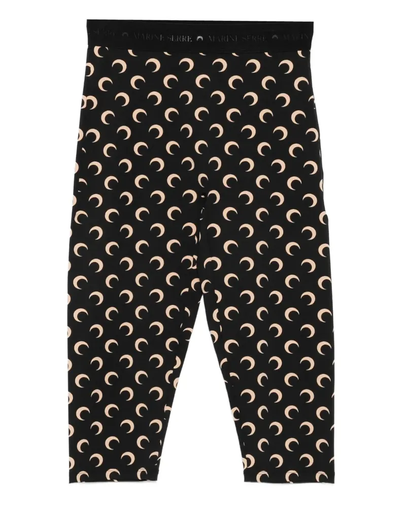 Marine Serre Lederhose mit Sichelmond-Print - Schwarz Schwarz