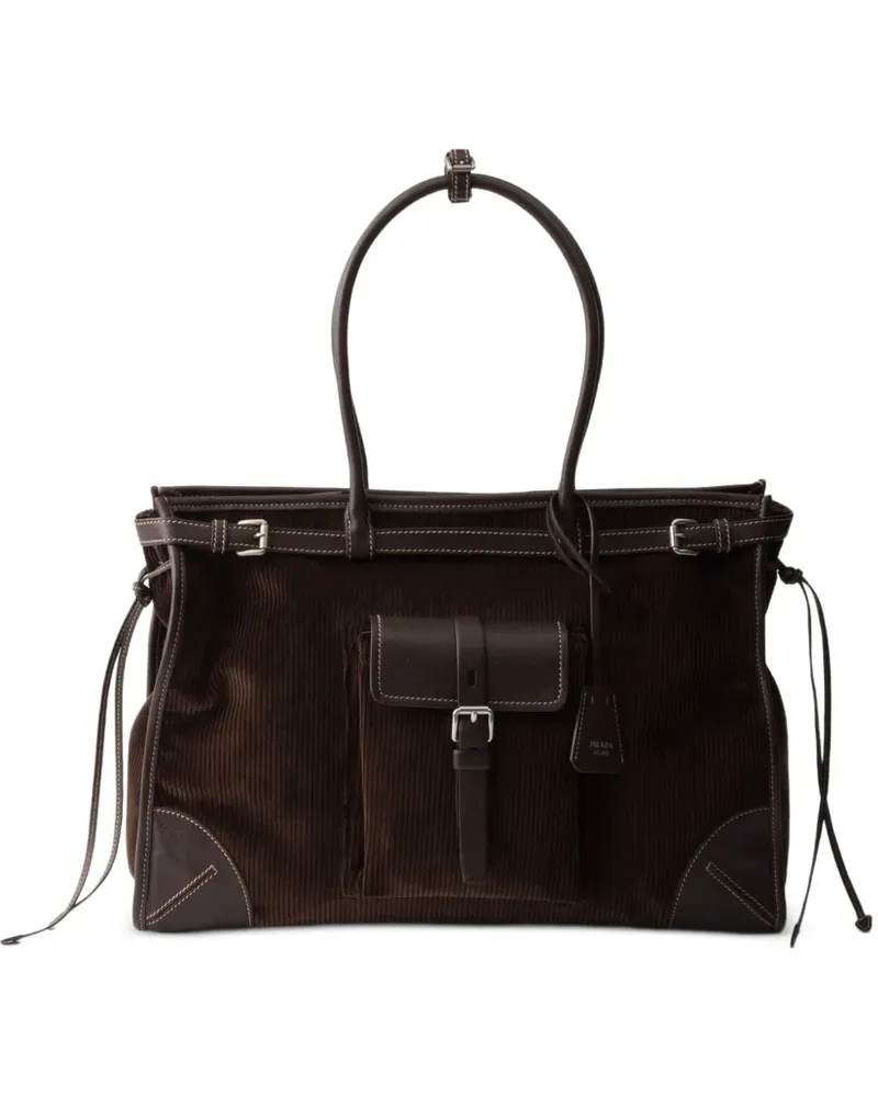 Prada Extra große Bonnie Handtasche aus Cord und Leder - Braun Braun