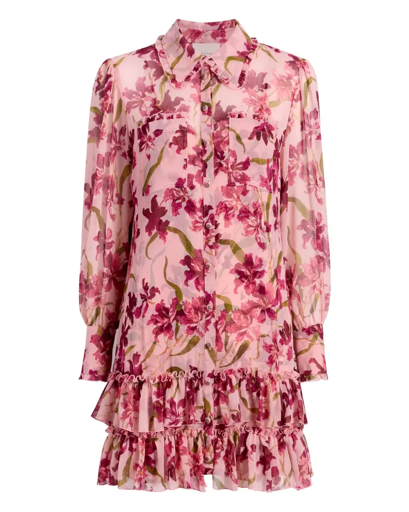 Cinq à Sept Gerüschtes Kleid mit Blumen-Print - Rosa Rosa