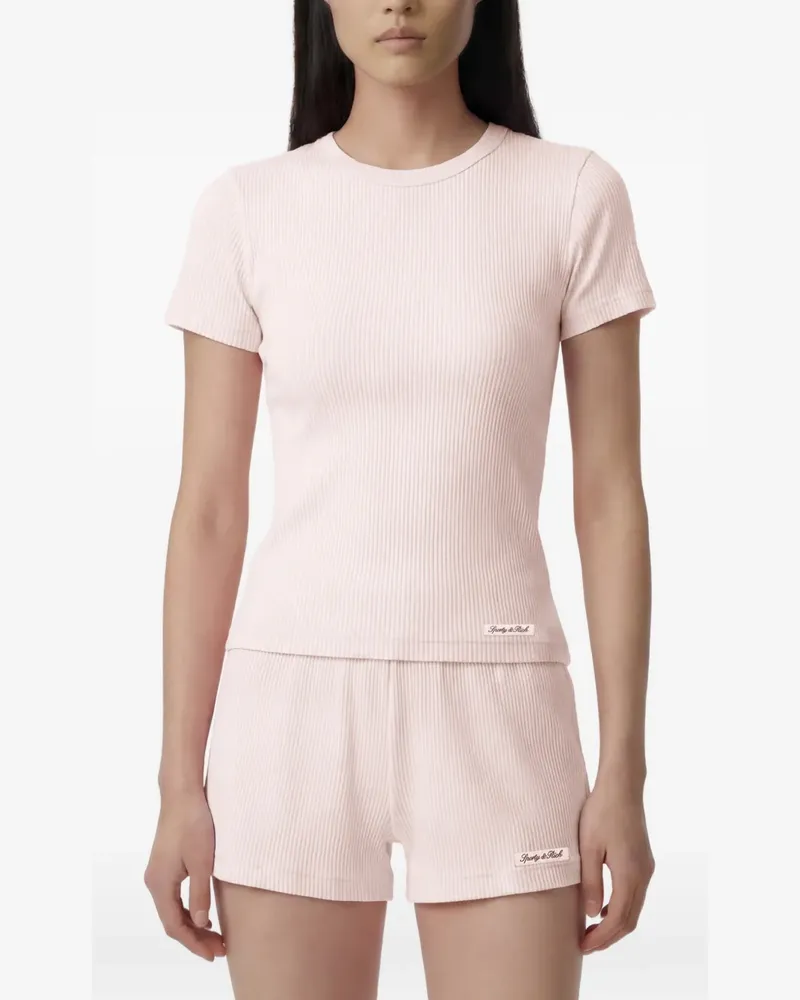 SPORTY & RICH Signature ribbed logo-patch T-shirt - Rosa Rosa