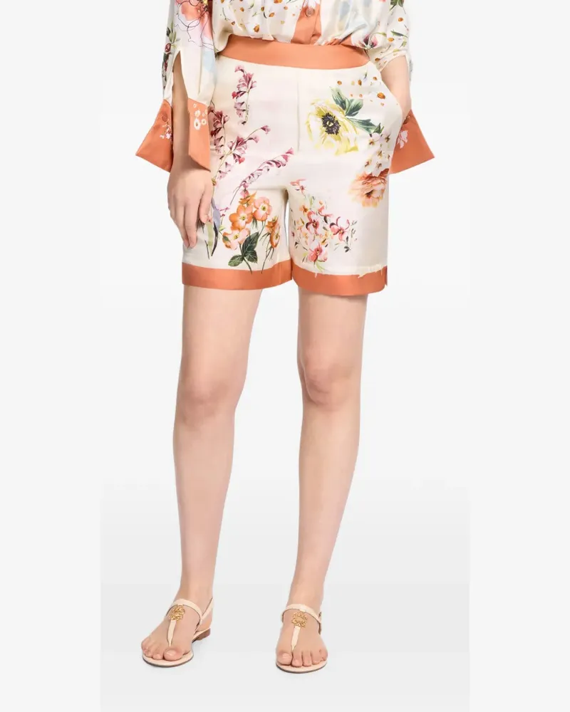 Elie Saab Shorts aus Seide mit Blumenprint - Nude Nude