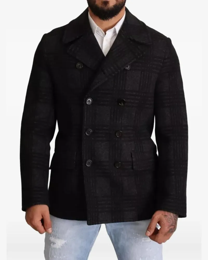 Dolce & Gabbana Doppelreihiger Caban mit Karomuster - Schwarz Schwarz