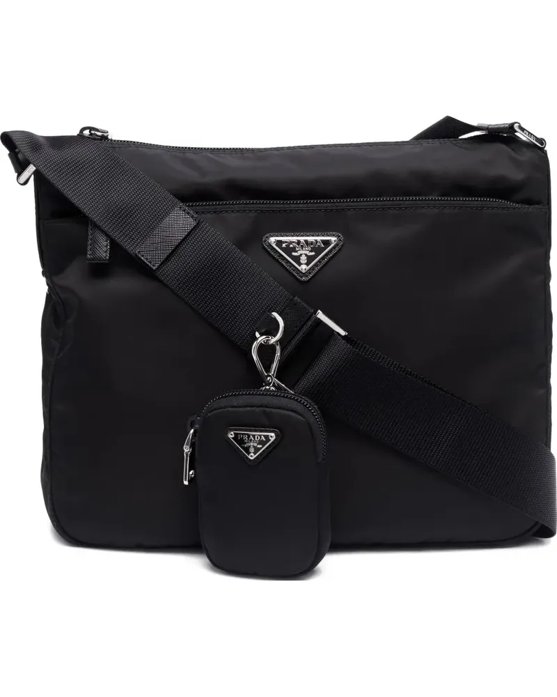 Prada Re-Nylon Umhängetasche mit Logo-Schild - Schwarz Schwarz