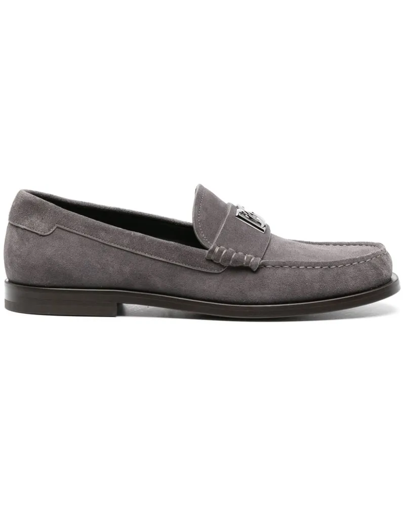 Dolce & Gabbana Loafer aus Wildleder mit Logo-Schild - Grau Grau