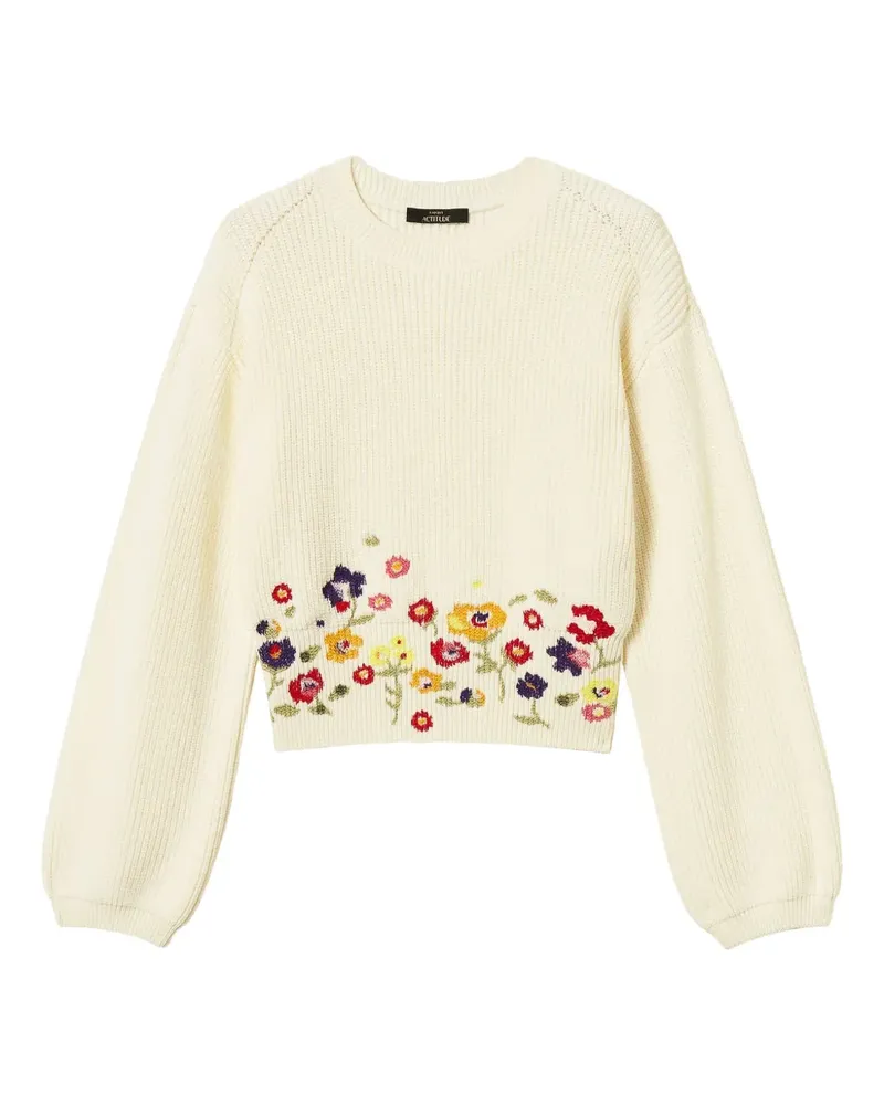 Twin-Set Pullover mit Blumenstickerei - Weiß Weiß