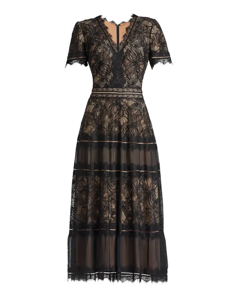 Tadashi Shoji Gestuftes Spitzenkleid - Schwarz Schwarz