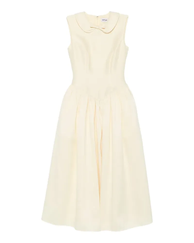 Self-Portrait bow-detail pleated midi dress - Gelb Gelb