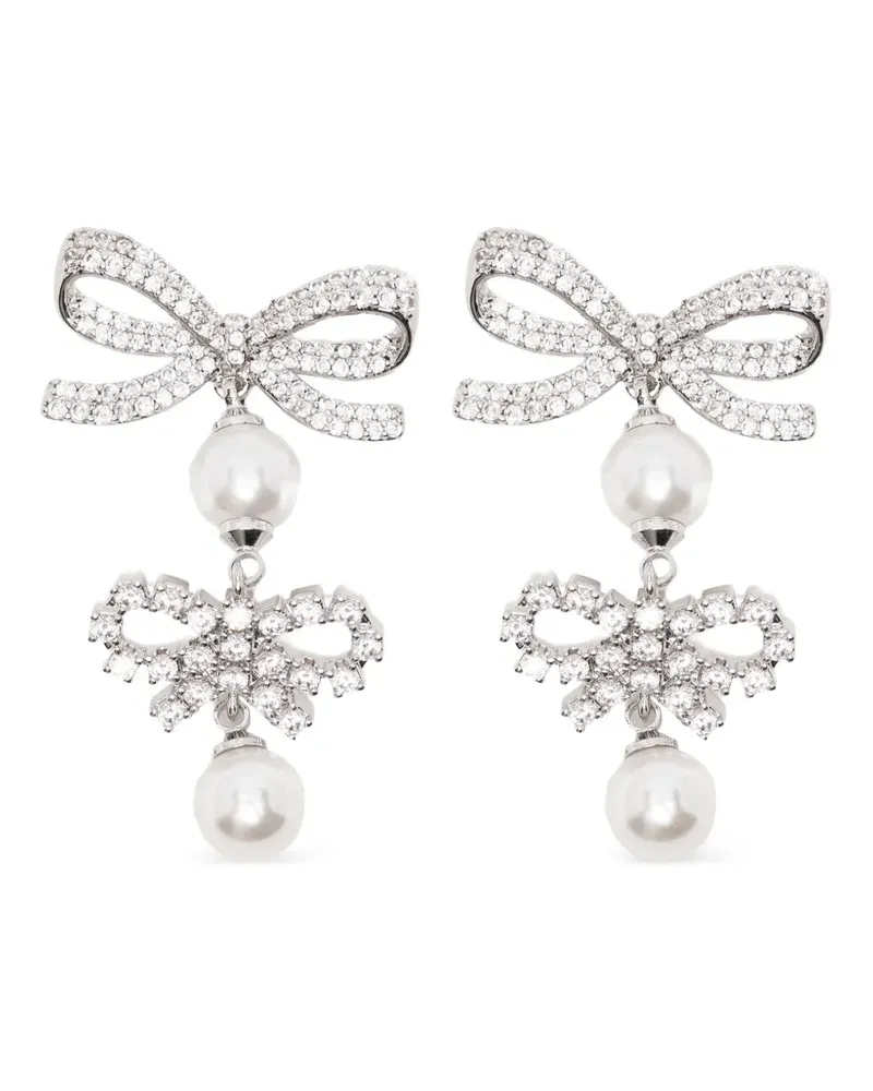 Self-Portrait double-bow pearl-drop earrings - Silber Silber