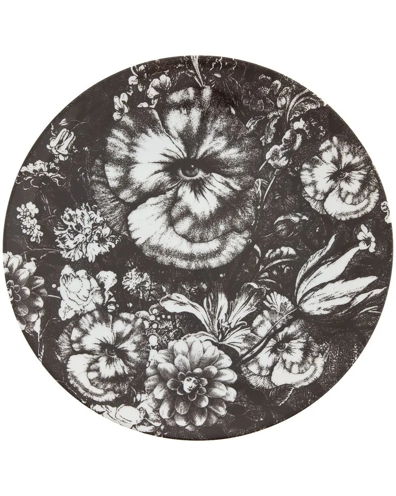 Fornasetti Wandteller mit Blumen-Print Schwarz