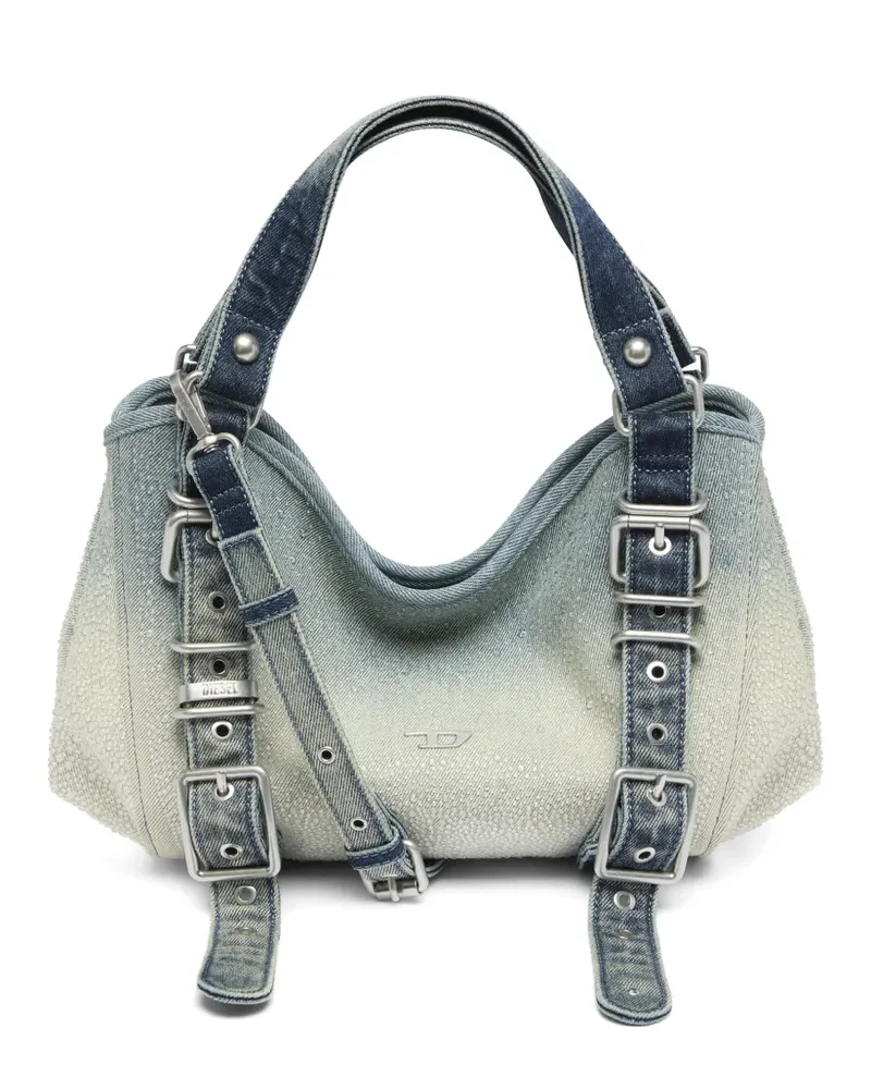 Diesel Kleine D-One-Handtasche aus kristallverspiegeltem Denim - Blau Blau