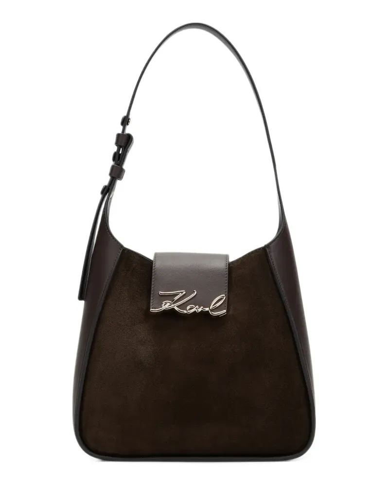 Karl Lagerfeld K/Signature suede shoulder bag - Braun Braun