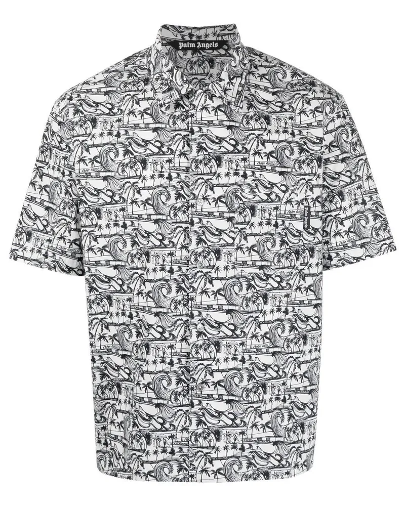 Palm Angels Bowlinghemd mit Wellen-Print - Weiß Weiß