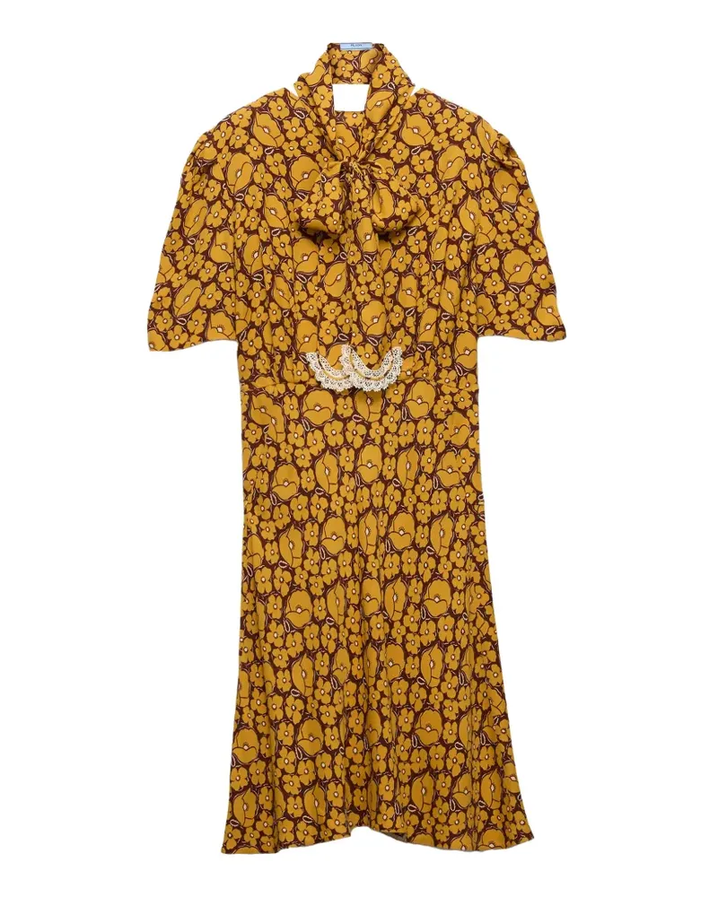 Prada Sablé-Kleid mit besticktem Blumen-Print - Gelb Gelb