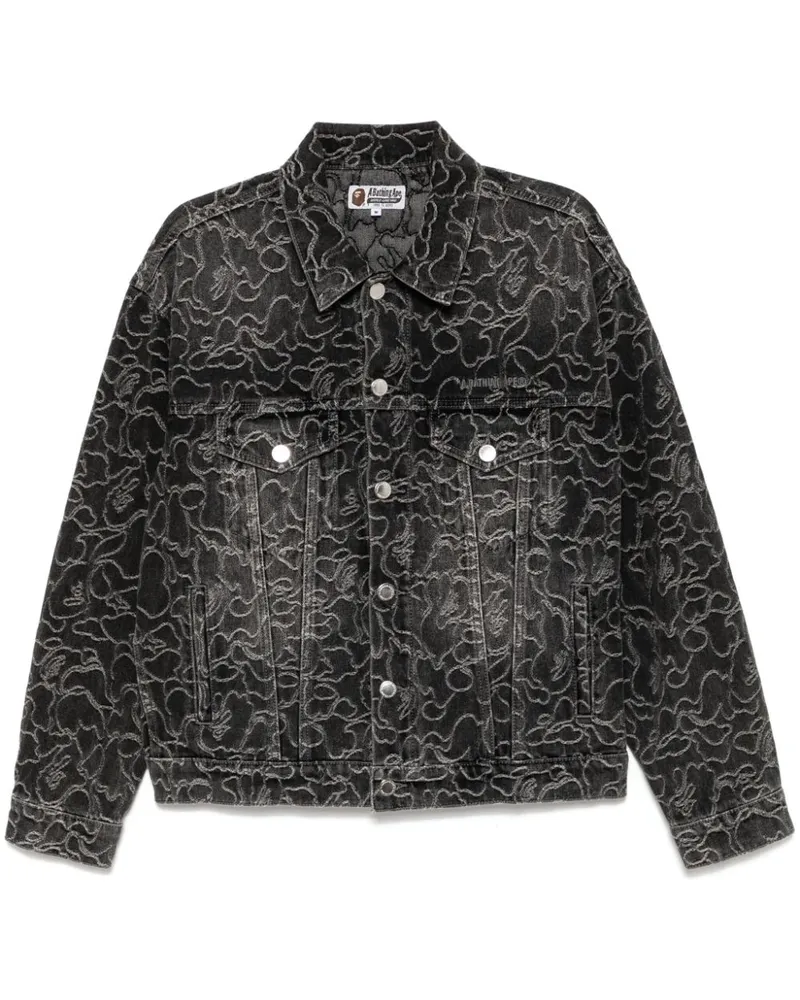 BAPE Jeansjacke mit Logo-Stickerei - Schwarz Schwarz