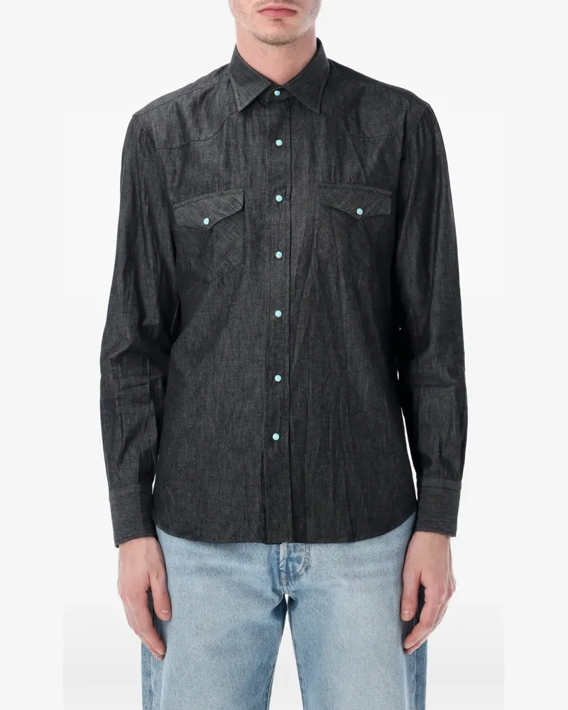 Salvatore Piccolo Texana Hemd mit Tasche - Grau Grau