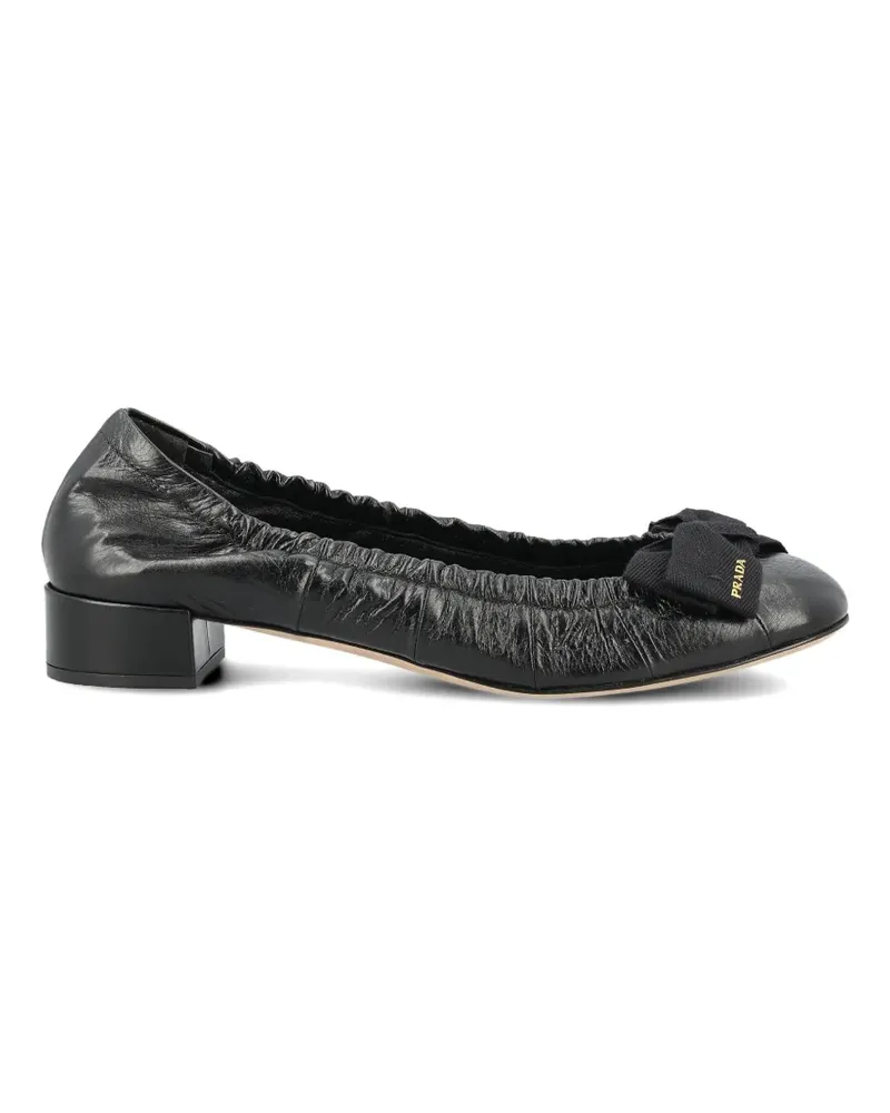 Prada bow elasticated leather ballet flats - Schwarz Schwarz