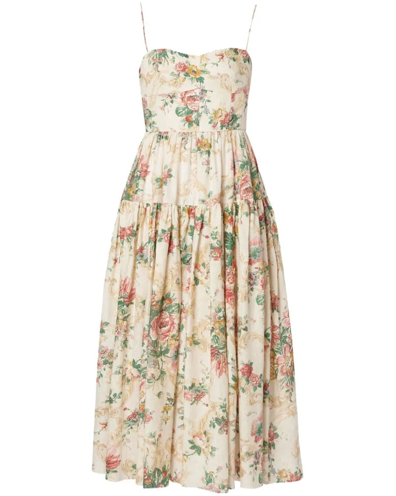 Erdem Kleid aus Leinen mit Blumen-Print - Nude Nude