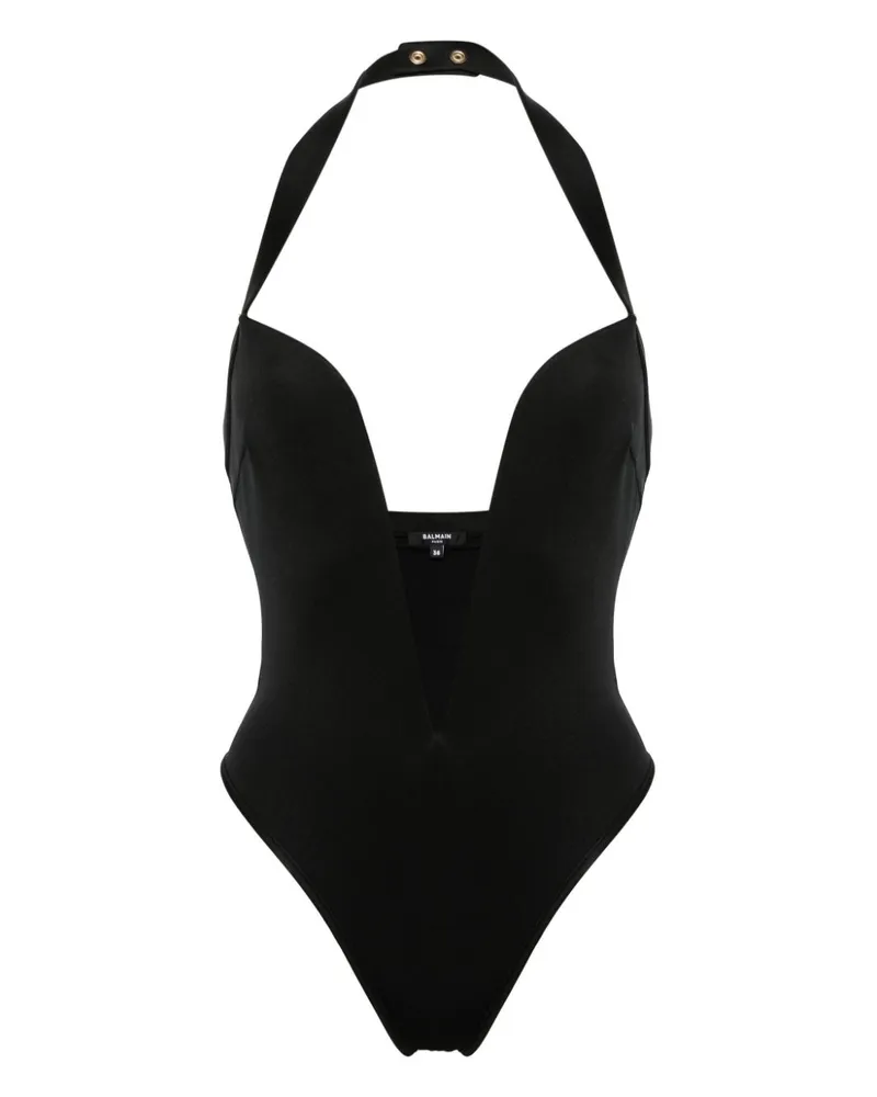Balmain Neckholder-Badeanzug mit tiefem Ausschnitt - Schwarz Schwarz