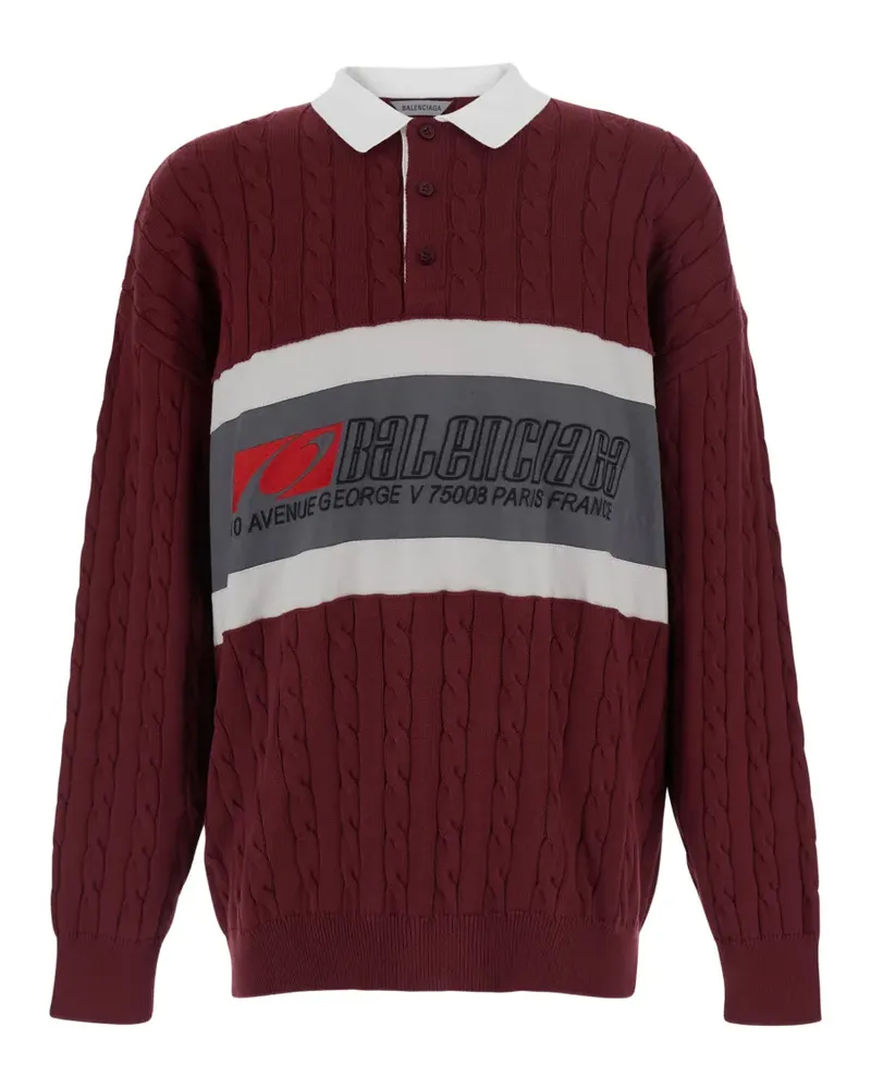 Balenciaga cable-knit logo-print polo shirt - Braun Braun