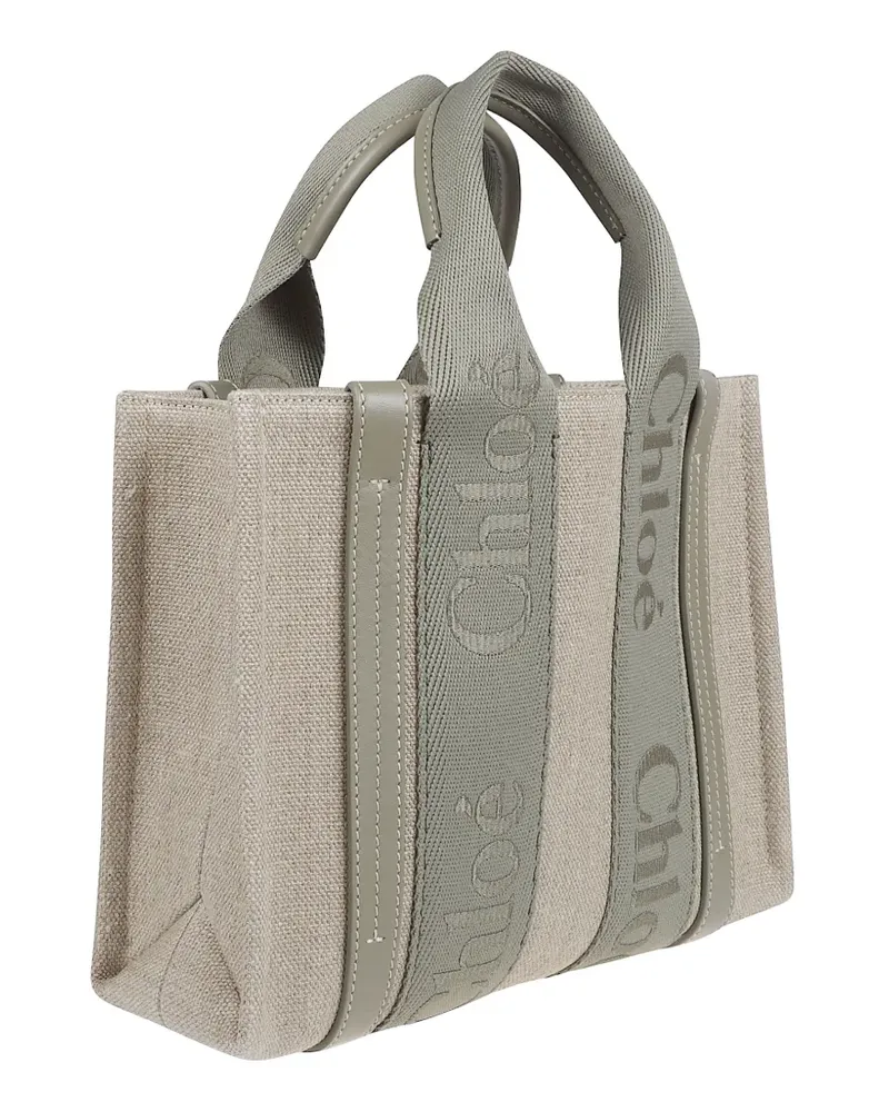 Chloé small Woody logo-webbing tote bag - Nude Nude